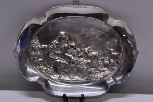 A early 20th century WMF silver plated tray with repousse work 38x29cm