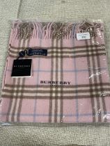 A new with tags Burberry 100% lambs wool pink long scarf 166 x 38cm