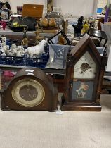 A smiths wooden cased mantle clock with pendulum and one other with pendulum and key. collection