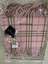 A new with tags Burberry 100% lambs wool pink long scarf with double tassels 150 x 37cm