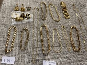 A job lot of gold tone jewellery