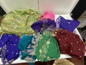 A selection of assorted ladies Asian shawls/Sari