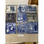 Nine antique Josiah Wedgewood antique ceramic tiles depicting months of the year
