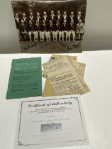 A selection of cricketing ephemera including a signed photograph of the Australian cricket test team