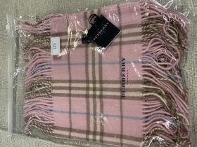 A new with tags Burberry 100% lambs wool pink long scarf with double tassels 150 x 37cm