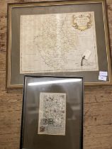 Two framed antique maps including a double sided Bedford - Oxford map circa 1730