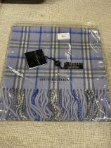 A new with tags Burberry 100% lambs wool blue long scarf 160 x 28cm