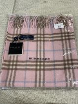 A new with tags Burberry 100% lambs wool pink long scarf 166 x 38cm