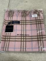 A new with tags Burberry 100% lambs wool pink long scarf 166 x 38cm