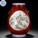 A Chinese Faux Bois Landscape Zun Vase