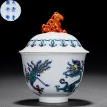 A Chinese Doucai Glaze Dragon and Phoenix Cup with Cover