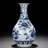 A Chinese Blue and White Fruits Vase Yuhuchunping