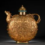 A Chinese Hardstones Inlaid Bronze-gilt Kettle