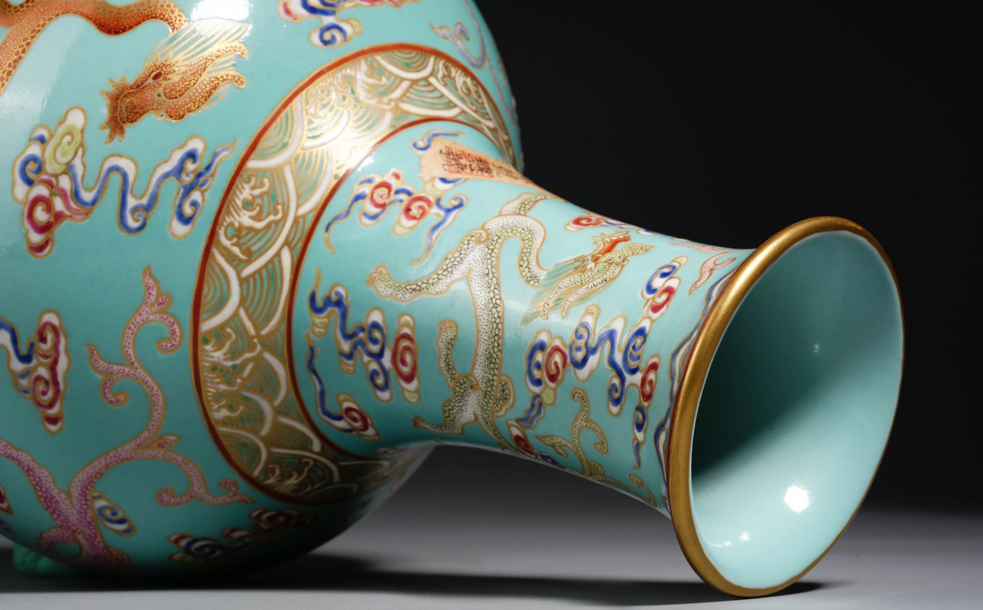 A Chinese Famille Rose and Gilt Chilong Vase - Image 10 of 12