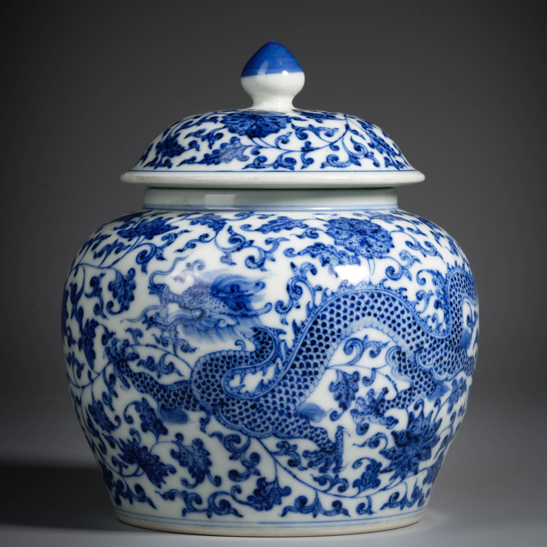 A Chinese Blue and White Dragon Jar with Cover - Image 2 of 11