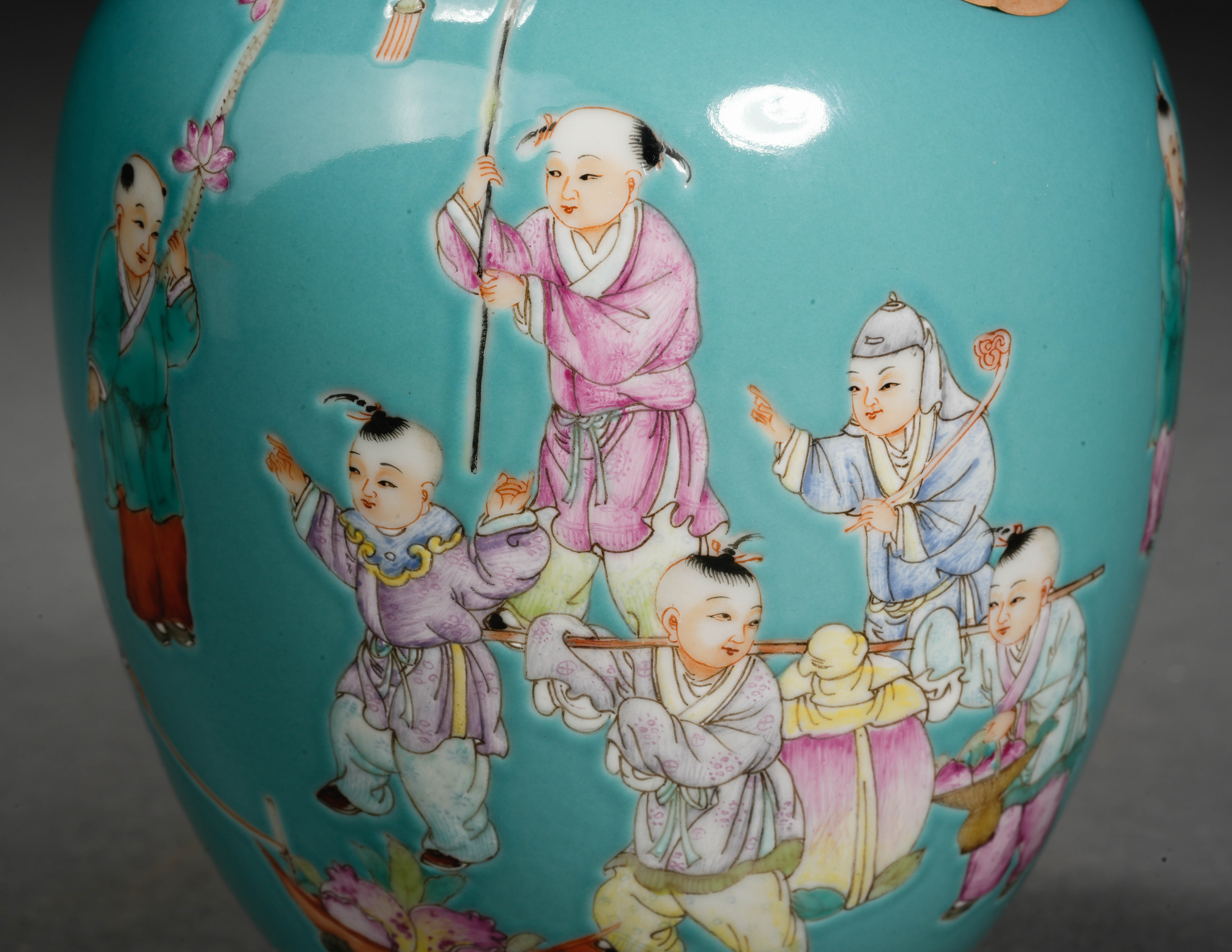 A Chinese Famille Rose Kids at Play Vase - Image 4 of 9