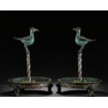 Pair Chinese Gold and Silver Decorated Lamp Holders