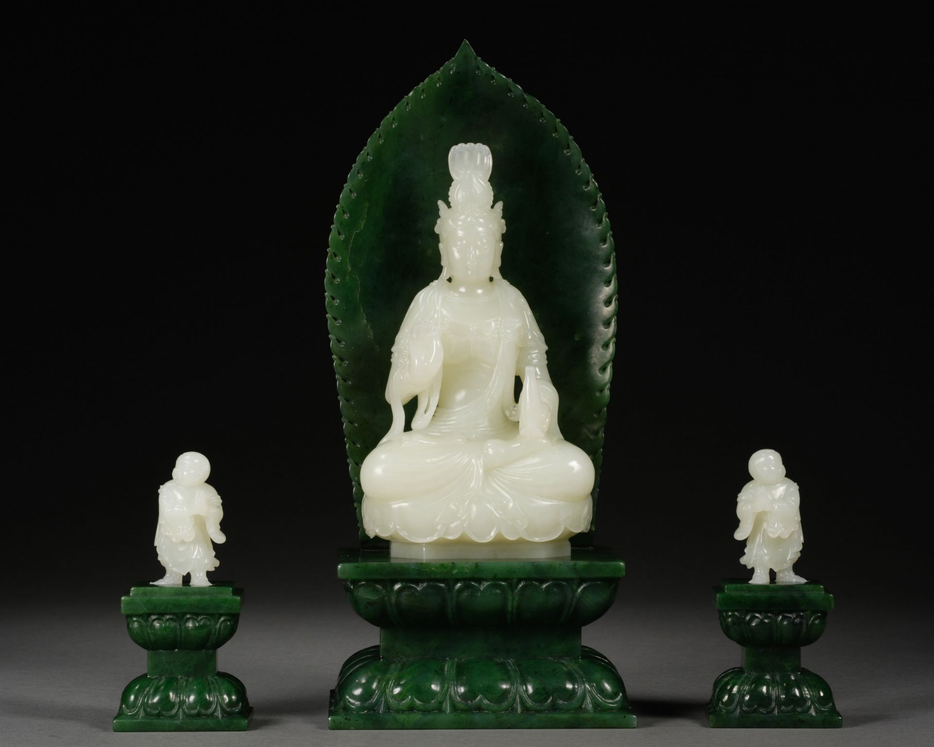 A Set of Chinese Carved White Jade Seated Guanyin - Image 2 of 22