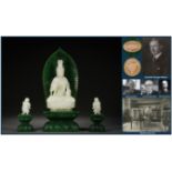 A Set of Chinese Carved White Jade Seated Guanyin