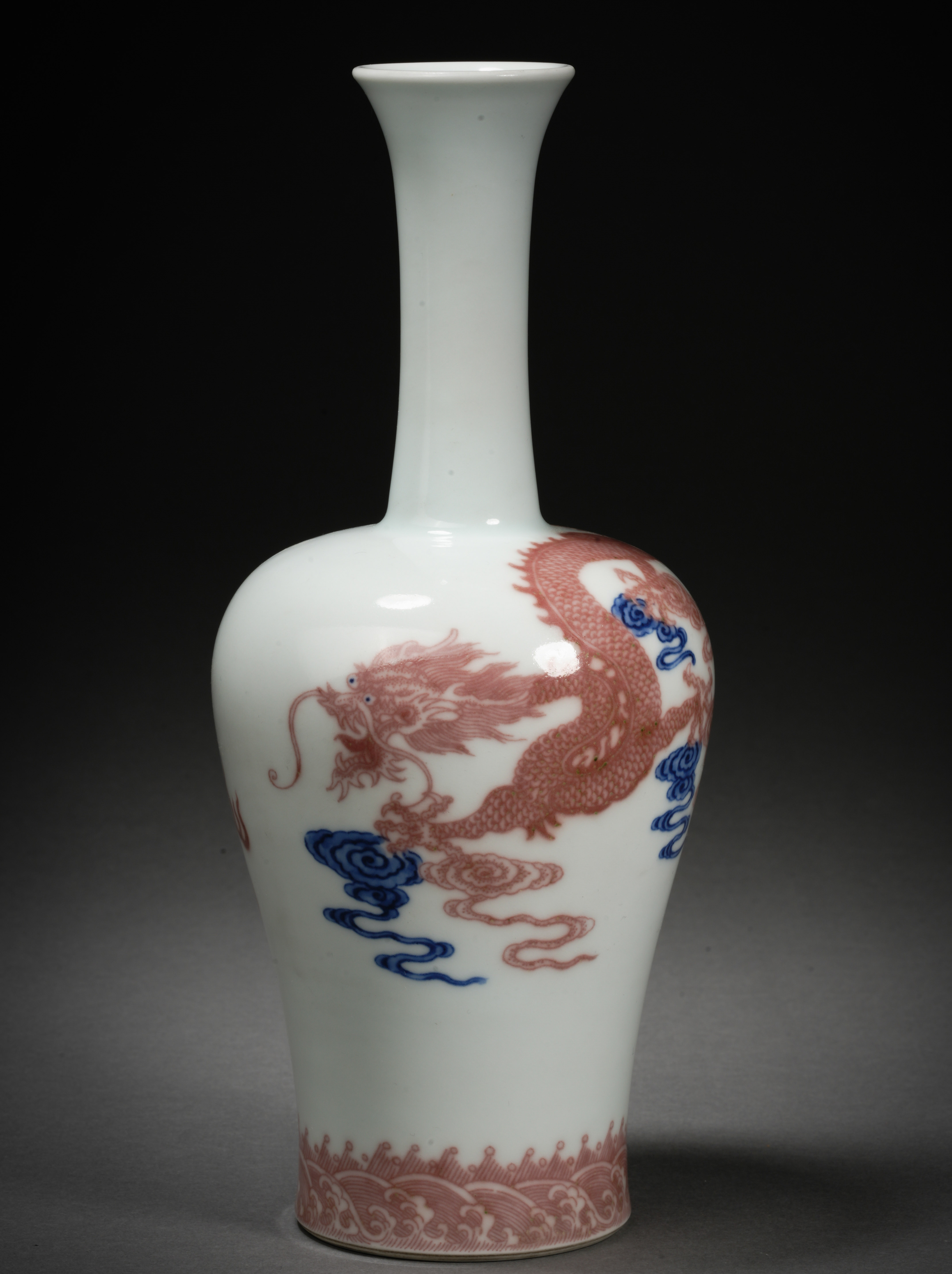 A Chinese Underglaze Blue and Copper Red Dragons Vase - Image 2 of 8