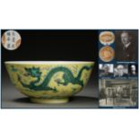 A Chinese Yellow Ground and Green Enamel Dragon Bowl