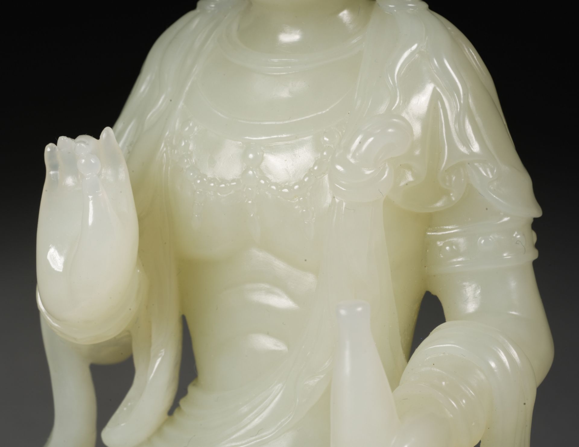 A Set of Chinese Carved White Jade Seated Guanyin - Image 8 of 22