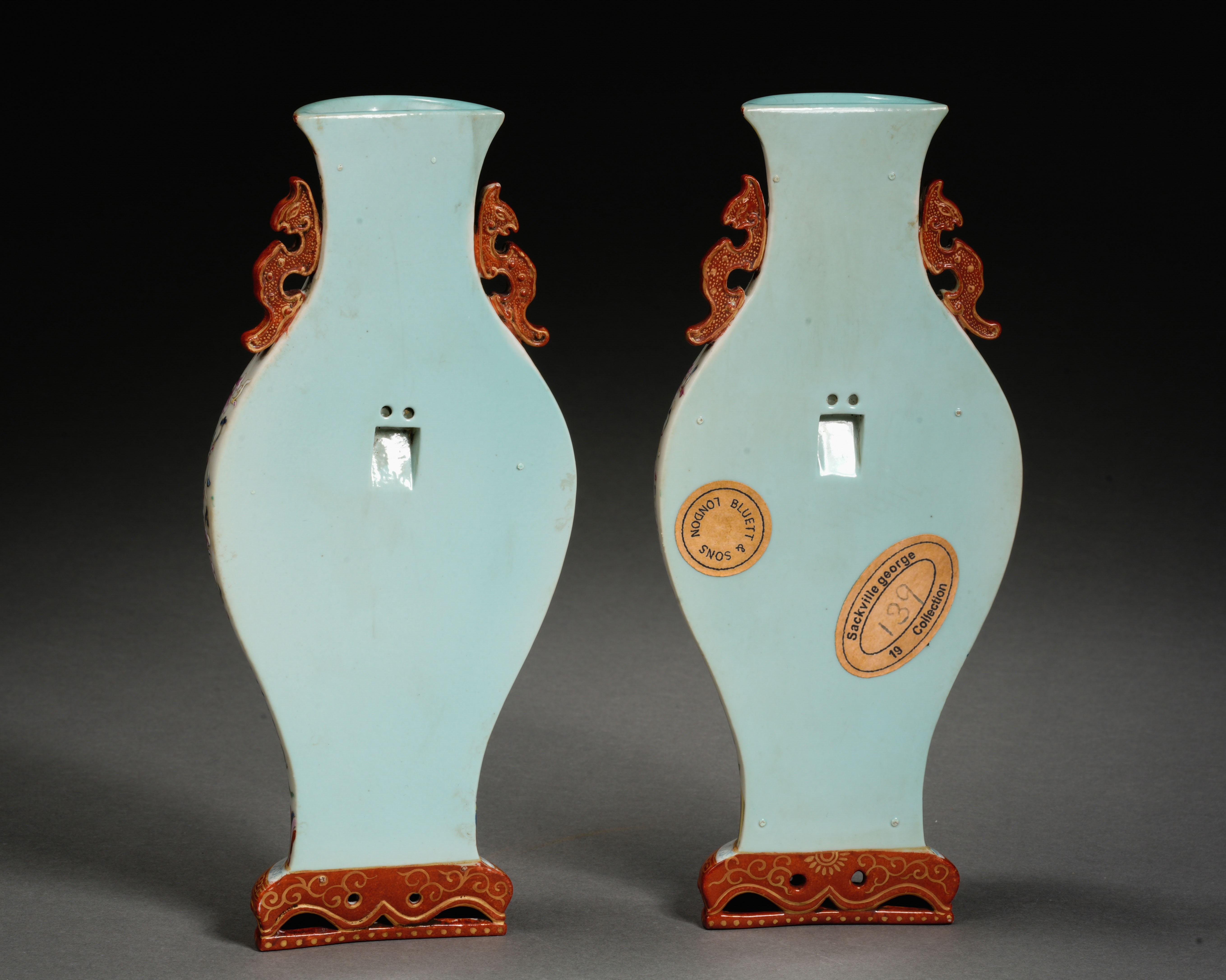 Pair Chinese Famille rose and Gilt Wall Vases - Image 9 of 12