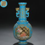 A Chinese Falangcai and Gilt Crane Vase