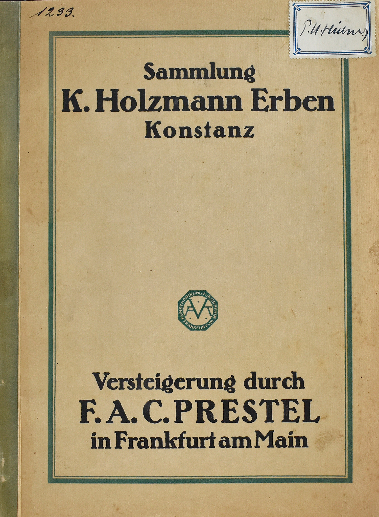 Prestel Frankfurt a.M. 1914. Sammlung K. Holzmann Erben Konstanz.