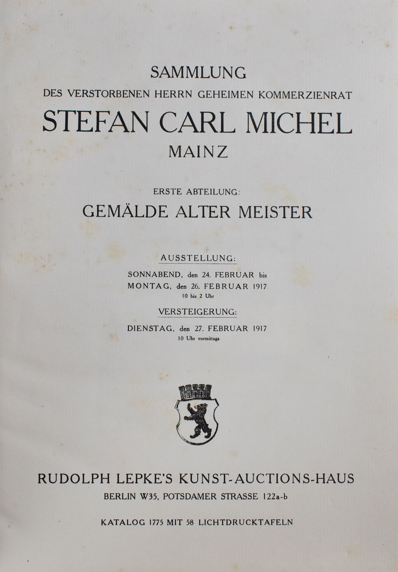 Lepke Berlin 1917. Sammlung Stefan Carl Michel