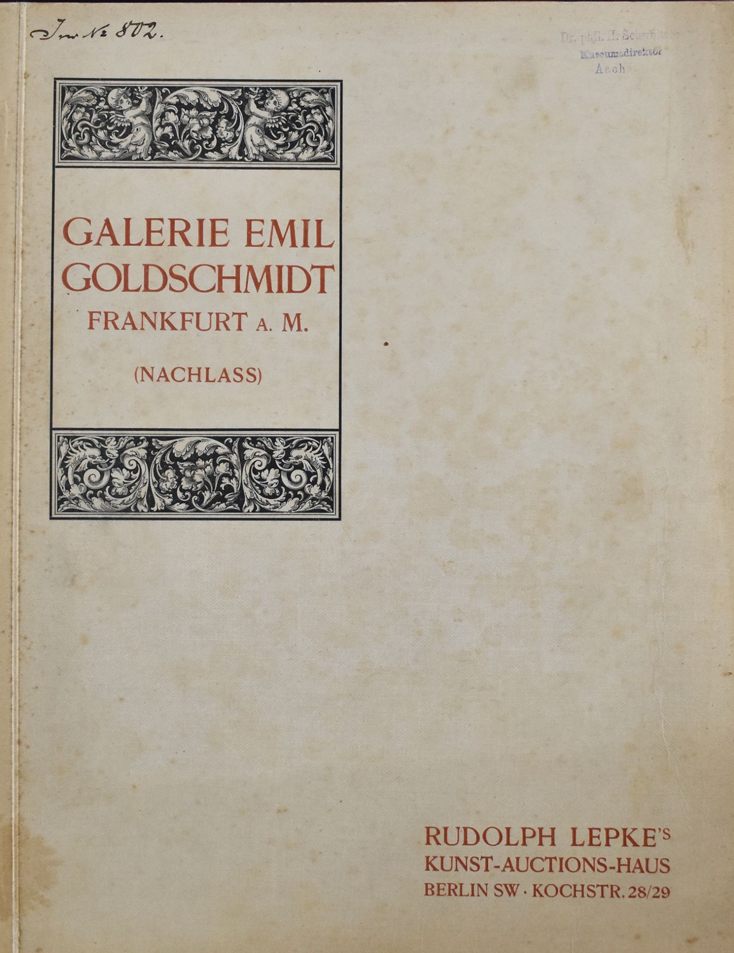 Lepke Berlin 1909. Galerie Emil Goldschmidt Frankfurt