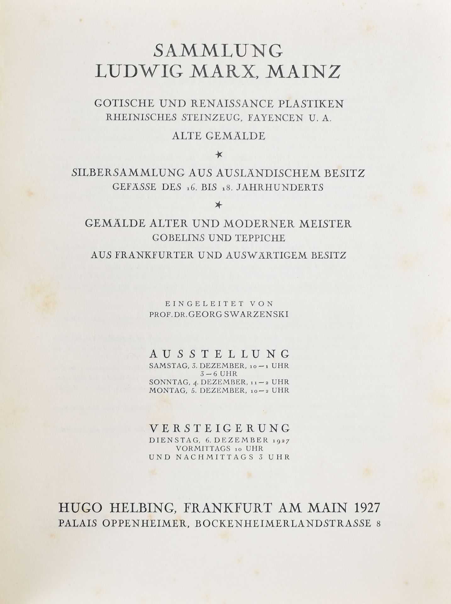 Helbing Frankfurt 1927. Sammlung Ludwig Marx, Mainz.