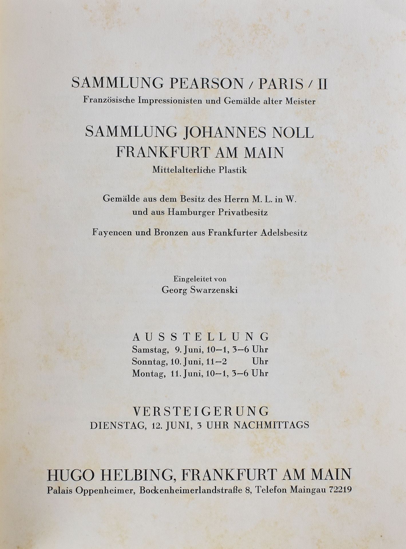 Helbing Frankfurt 1928. Sammlung Pearson Paris II - Sammlung Johannes Noll Frankfurt