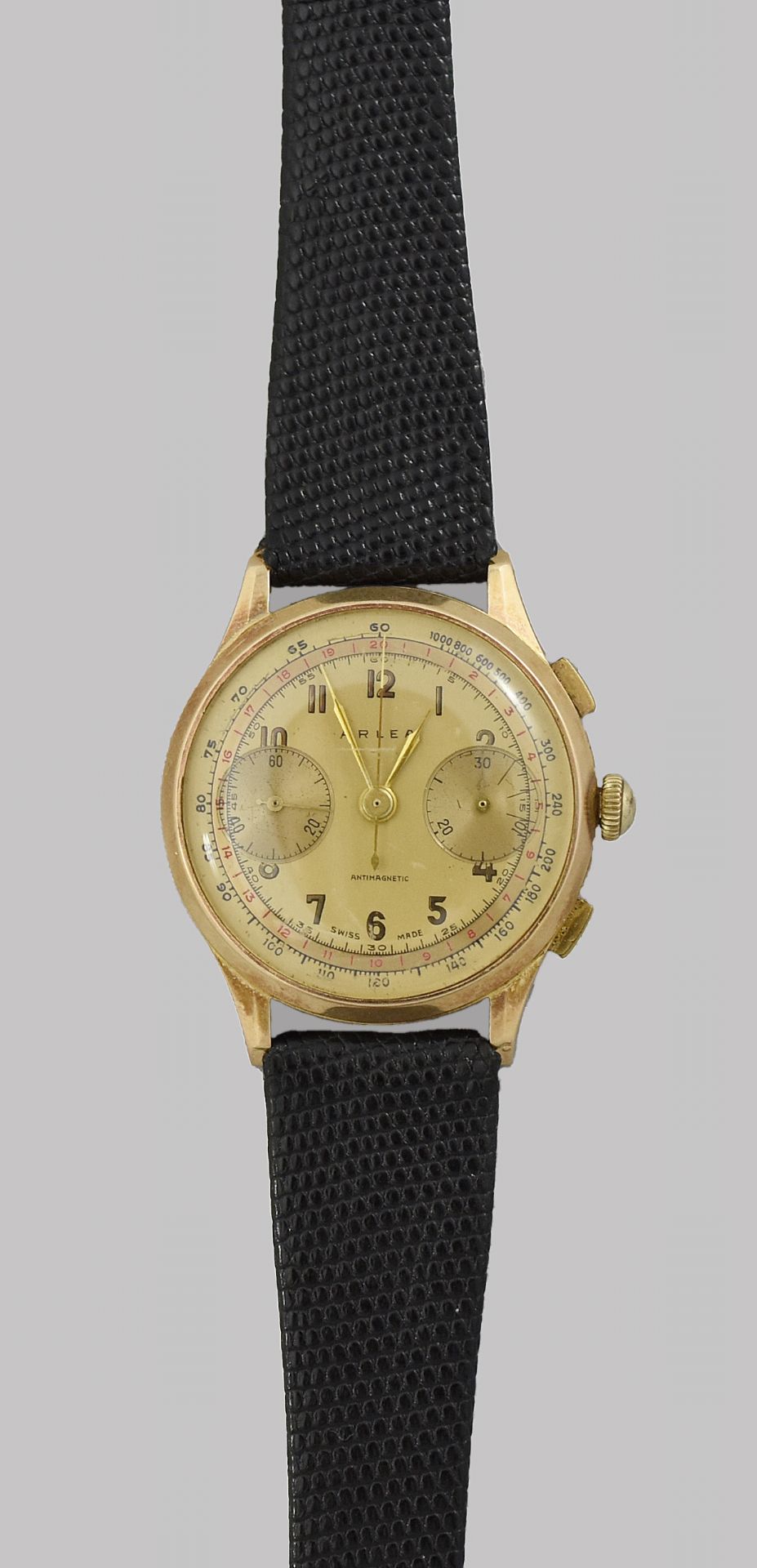 Goldene Arlea-Herrenarmbanduhr, sog. Chronometer.