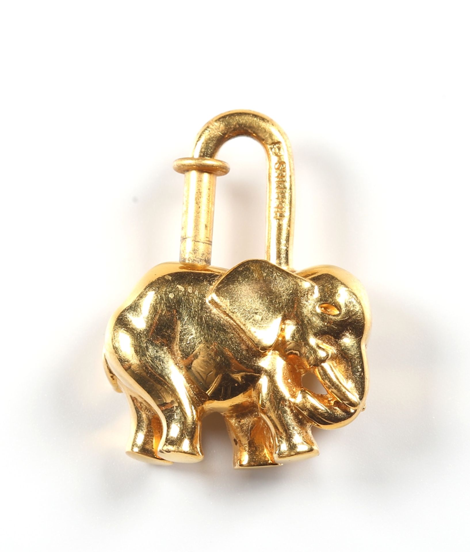 Hermès-Bag charm Cadena. Elefant. Metall vergoldet. 1988. H 3,5 cm