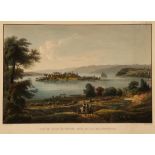 Mainau. 'Vue de L'isle de Meynau dans le lac de Constance'. Farbaquatinta von Louis Bleuler. Anf.