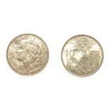 Goldmünze Schweiz. 10 Franken, 1922 B