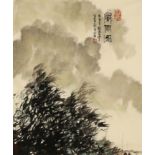 Zhen Quiang. Bambuswald mit Booten bei Sturm. Tuschemalerei. China, 20. Jh. 48 x 40 cm. Gl.u.R