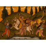 Maharadscha auf Tigerjagd. Gouache. Indien 2. H. 19. Jh. 39 x 52 cm. Gl/R