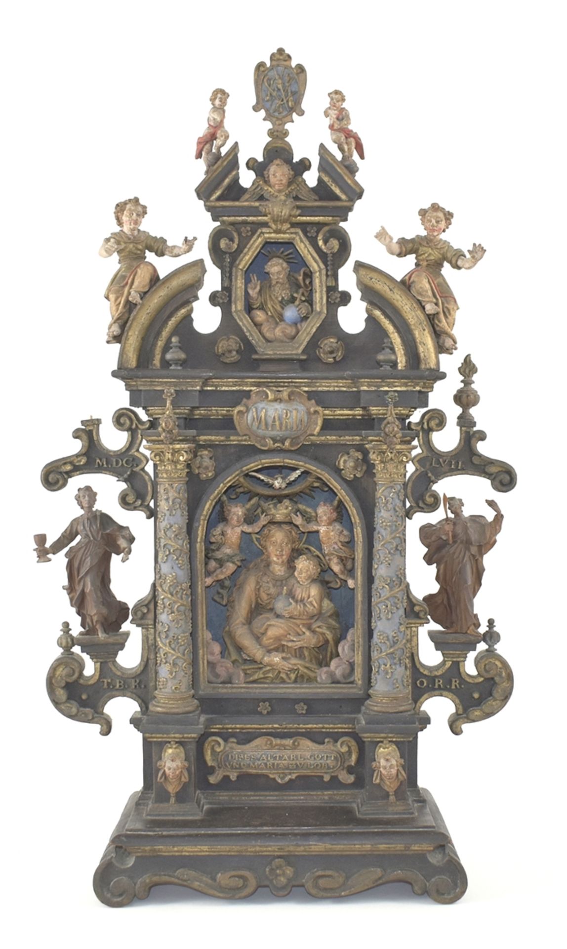 Kleiner Marienaltar 1657 dat. Auf geschweiftem Fuß. Predella mit Kartusche 'DIESES ALTERL GOTT UND - Image 2 of 2