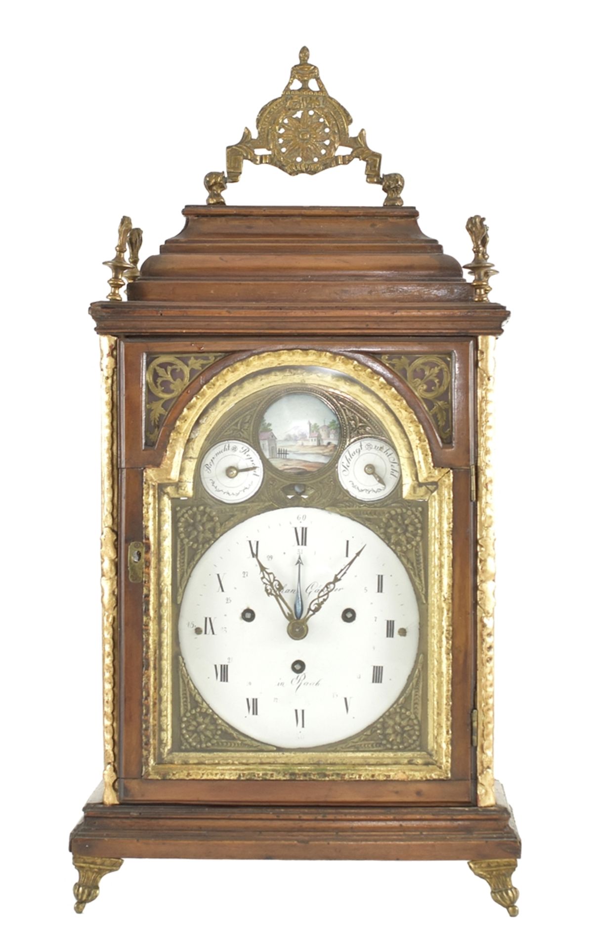 Bedeutende Stockuhr des Uhrmachers Johann Gartner in Raab, 1762 -1827. Holzgehäuse, allseitig vergl