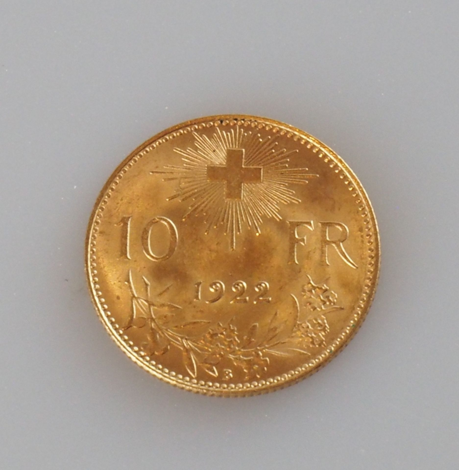 Goldmünze Schweiz. 10 Franken 1922 B - Bild 2 aus 2