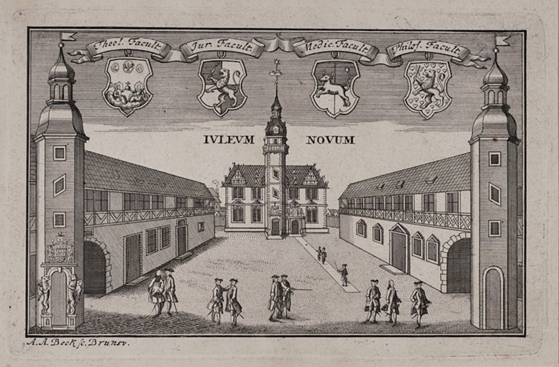 Helmstedt: Kupferstiche Stadtansicht und Juleum. Gestochen von A.A. Beck, Braunschweig um 1740. 15. - Image 2 of 2