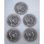 Preußen. Drei Mark. Fünf Münzen: vier Stück 1909 und ein Stück 1911. J 103
