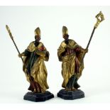 Hl. Augustinus und Hl. Nikolaus mit ihren Attributen. Bewegt drapierte Gewänder. Holz. Polychrom un