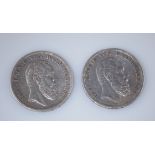 Württemberg. Fünf Mark. Zwei Münzen 1874 und 1876. J 173