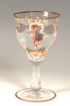 Lobmeyr-Kelchglas. Kristallglas mit bunter Emailbemalung im Rokokostil. Nach Watteau 'L'Indifferent