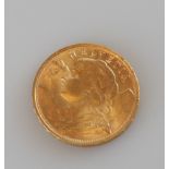 Goldmünze Schweiz. 20 Franken 1947 B