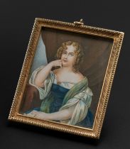 Portrait einer jungen Frau. Wiener Portraitist, Mitte 19. Jh. 9 x 7,2 cm Gl/R.