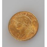Goldmünze Schweiz. 20 Franken 1949 B